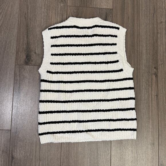 Madewell Bouclé-Knit Sweater Tank WMNS XS Cream Black Striped Crew Neck Pullover - Picture 6 of 8